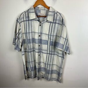 Tommy Bahama Cream‎ Grey 100% Silk Wood Button Men’s Shirt Top XL Beach Vacation
